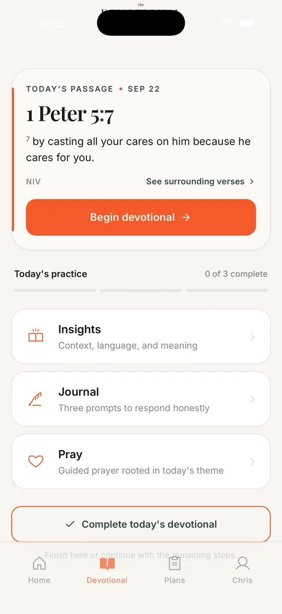Today's practice: insights, journal and prayer, zero of three complete
